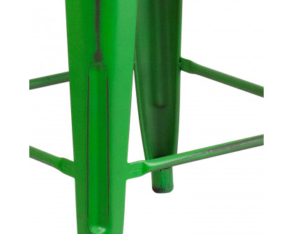 BLNK™ Kai Commercial Metal Backless Distressed Indoor-Outdoor Counter Height Stool - Green