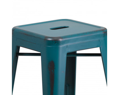 BLNK Kai Commercial Metal Backless Distressed Indoor-Outdoor Counter Height Stool - Kelly Blue/Teal