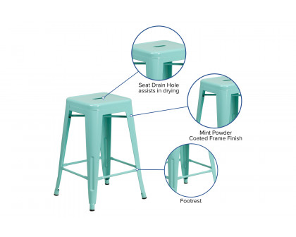 BLNK Kai Commercial Backless Indoor-Outdoor Counter Height Stool - Mint Green