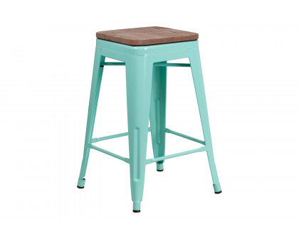 BLNK Sinclair Backless Counter Height Stool with Square Wood Seat - Mint Green