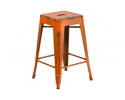 BLNK Kai Commercial Metal Backless Distressed Indoor-Outdoor Counter Height Stool