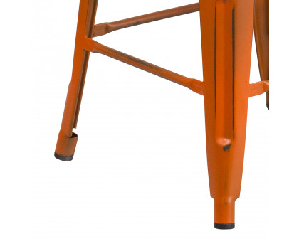 BLNK Kai Commercial Metal Backless Distressed Indoor-Outdoor Counter Height Stool - Orange