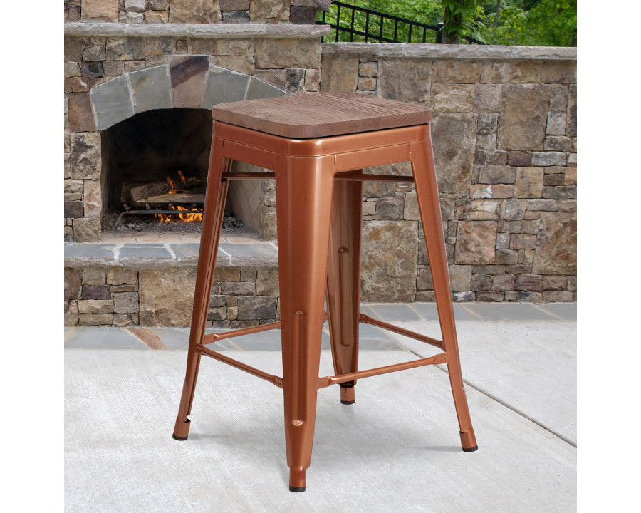 BLNK Sinclair Backless Counter Height Stool with Square Wood Seat