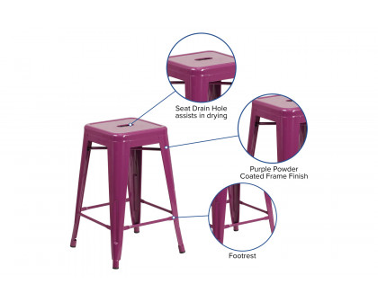 BLNK Kai Commercial Backless Indoor-Outdoor Counter Height Stool - Purple