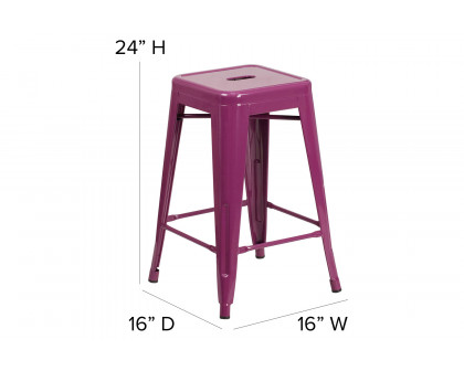 BLNK Kai Commercial Backless Indoor-Outdoor Counter Height Stool - Purple