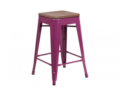 BLNK Sinclair Backless Counter Height Stool with Square Wood Seat - Purple