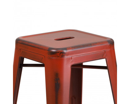 BLNK Kai Commercial Metal Backless Distressed Indoor-Outdoor Counter Height Stool - Kelly Red