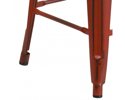 BLNK Kai Commercial Metal Backless Distressed Indoor-Outdoor Counter Height Stool - Kelly Red