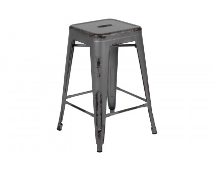 BLNK Kai Commercial Metal Backless Distressed Indoor-Outdoor Counter Height Stool - Silver Gray