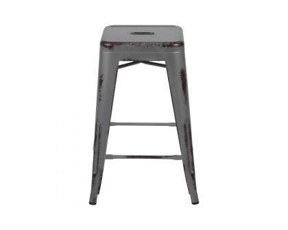 BLNK Kai Commercial Metal Backless Distressed Indoor-Outdoor Counter Height Stool - Silver Gray