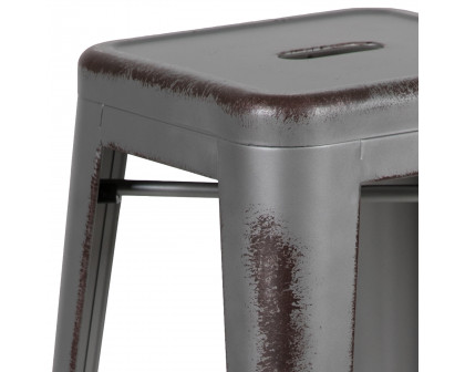 BLNK Kai Commercial Metal Backless Distressed Indoor-Outdoor Counter Height Stool - Silver Gray