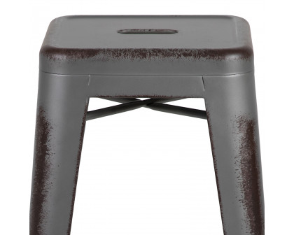 BLNK Kai Commercial Metal Backless Distressed Indoor-Outdoor Counter Height Stool - Silver Gray