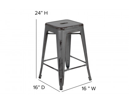 BLNK Kai Commercial Metal Backless Distressed Indoor-Outdoor Counter Height Stool - Silver Gray