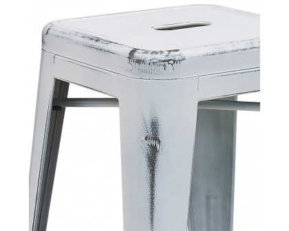 BLNK Kai Commercial Metal Backless Distressed Indoor-Outdoor Counter Height Stool - White