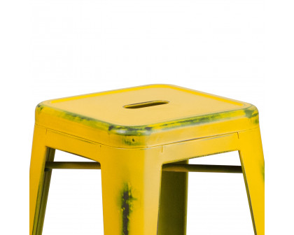 BLNK™ Kai Commercial Metal Backless Distressed Indoor-Outdoor Counter Height Stool - Yellow