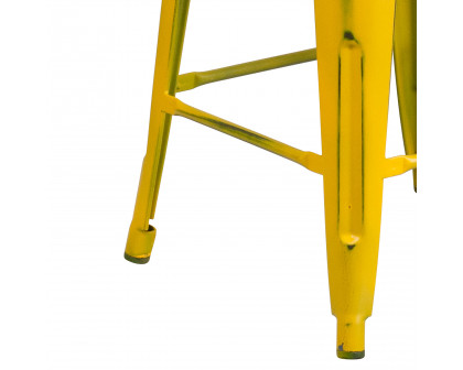 BLNK™ Kai Commercial Metal Backless Distressed Indoor-Outdoor Counter Height Stool - Yellow