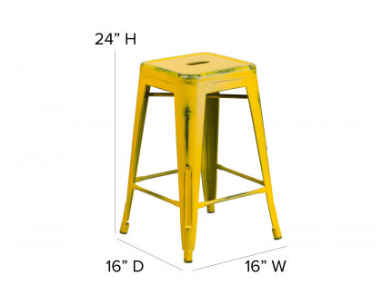 BLNK™ Kai Commercial Metal Backless Distressed Indoor-Outdoor Counter Height Stool - Yellow