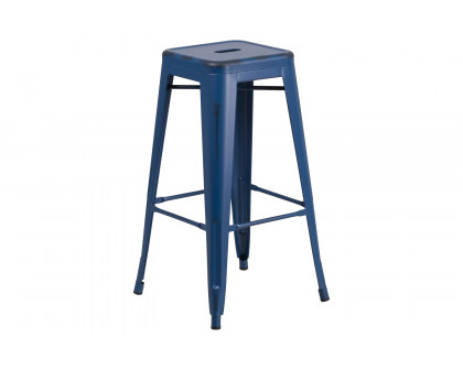 BLNK Kai Commercial Metal Backless Distressed Indoor-Outdoor Bar Stool - Antique Blue