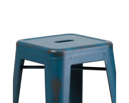 BLNK Kai Commercial Metal Backless Distressed Indoor-Outdoor Bar Stool - Antique Blue