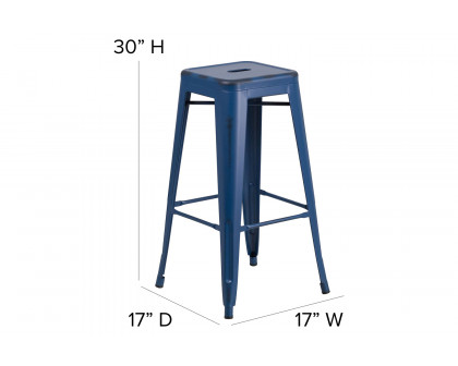 BLNK Kai Commercial Metal Backless Distressed Indoor-Outdoor Bar Stool - Antique Blue