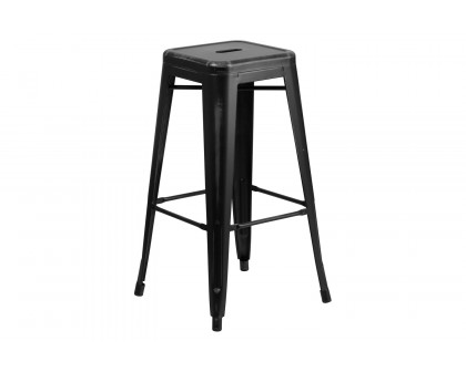 BLNK Kai Commercial Metal Backless Distressed Indoor-Outdoor Bar Stool - Black