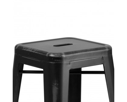 BLNK Kai Commercial Metal Backless Distressed Indoor-Outdoor Bar Stool - Black