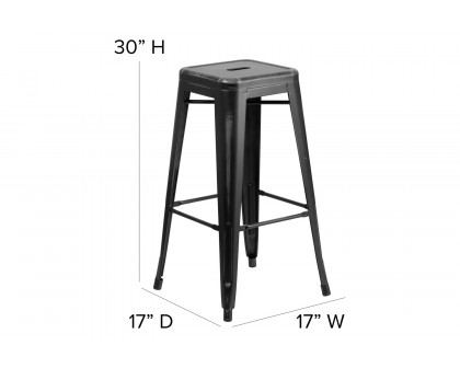 BLNK Kai Commercial Metal Backless Distressed Indoor-Outdoor Bar Stool - Black