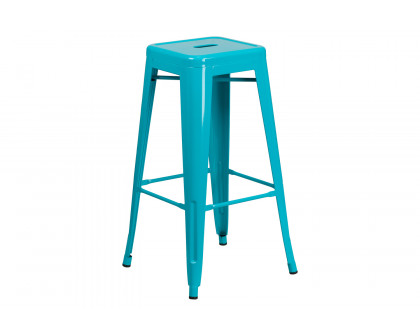 BLNK Kai Commercial Backless Indoor-Outdoor Bar Stool - Crystal Teal/Blue