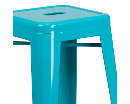 BLNK Kai Commercial Backless Indoor-Outdoor Bar Stool - Crystal Teal/Blue