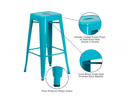 BLNK Kai Commercial Backless Indoor-Outdoor Bar Stool - Crystal Teal/Blue