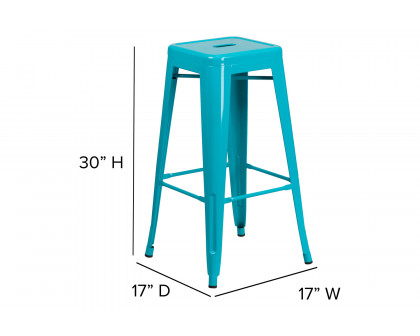 BLNK Kai Commercial Backless Indoor-Outdoor Bar Stool - Crystal Teal/Blue