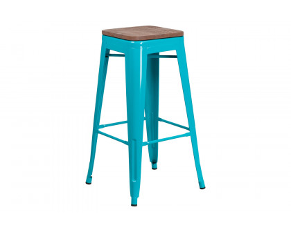 BLNK Murray Backless Bar Stool with Square Wood Seat - Crystal Teal/Blue