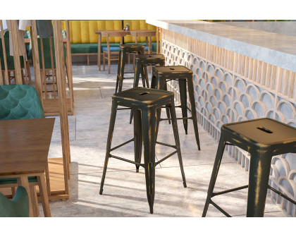 BLNK Kai Commercial Metal Backless Distressed Indoor-Outdoor Bar Stool