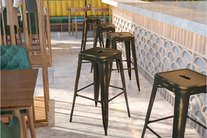 BLNK™ Kai Commercial Metal Backless Distressed Indoor-Outdoor Bar Stool - Copper