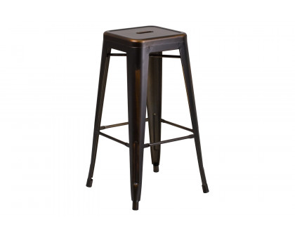 BLNK™ Kai Commercial Metal Backless Distressed Indoor-Outdoor Bar Stool - Copper