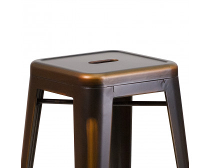 BLNK™ Kai Commercial Metal Backless Distressed Indoor-Outdoor Bar Stool - Copper