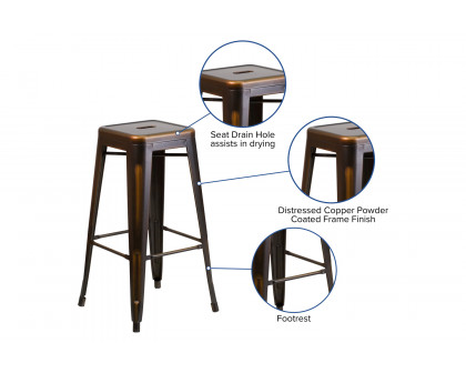 BLNK™ Kai Commercial Metal Backless Distressed Indoor-Outdoor Bar Stool - Copper