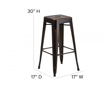 BLNK™ Kai Commercial Metal Backless Distressed Indoor-Outdoor Bar Stool - Copper