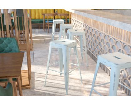 BLNK Kai Commercial Metal Backless Distressed Indoor-Outdoor Bar Stool