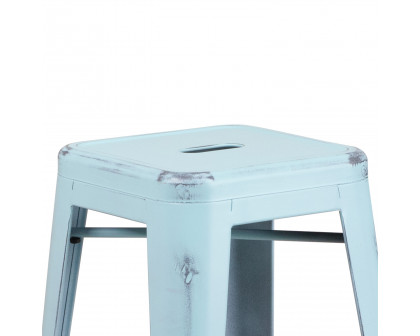 BLNK Kai Commercial Metal Backless Distressed Indoor-Outdoor Bar Stool - Green/Blue