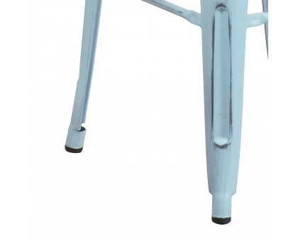 BLNK Kai Commercial Metal Backless Distressed Indoor-Outdoor Bar Stool - Green/Blue