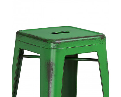 BLNK Kai Commercial Metal Backless Distressed Indoor-Outdoor Bar Stool - Green