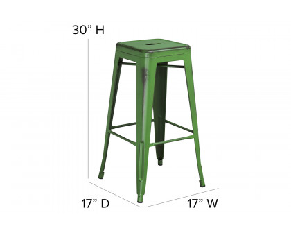 BLNK Kai Commercial Metal Backless Distressed Indoor-Outdoor Bar Stool - Green