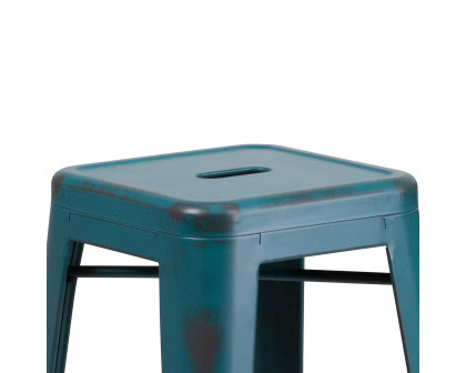 BLNK Kai Commercial Metal Backless Distressed Indoor-Outdoor Bar Stool - Kelly Blue/Teal