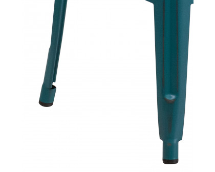 BLNK Kai Commercial Metal Backless Distressed Indoor-Outdoor Bar Stool - Kelly Blue/Teal