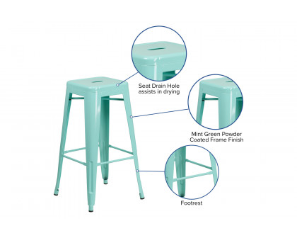 BLNK Kai Commercial Backless Indoor-Outdoor Bar Stool - Mint Green