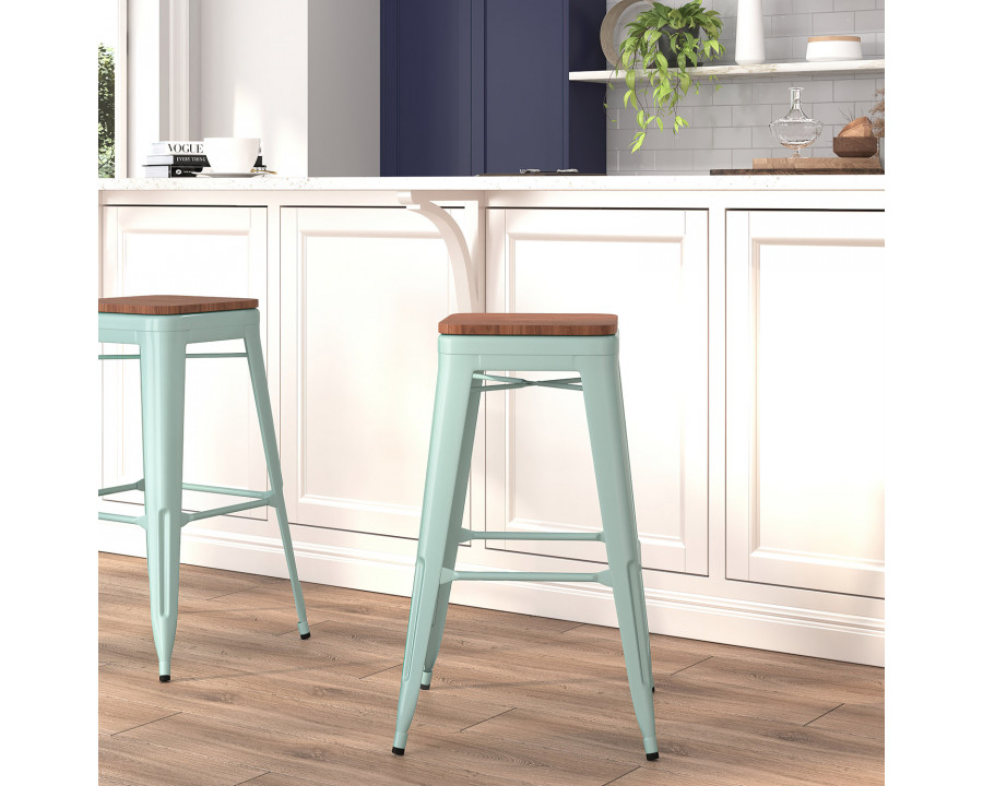 BLNK Murray Backless Bar Stool with Square Wood Seat - Mint Green