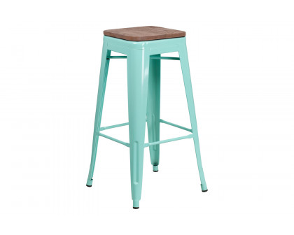 BLNK Murray Backless Bar Stool with Square Wood Seat - Mint Green