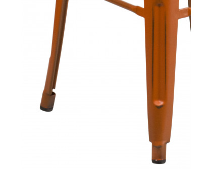 BLNK Kai Commercial Metal Backless Distressed Indoor-Outdoor Bar Stool - Orange