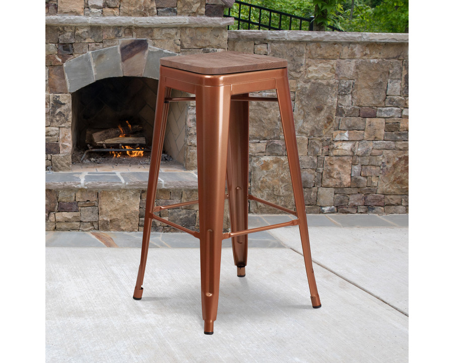 BLNK Murray Backless Bar Stool with Square Wood Seat - Copper